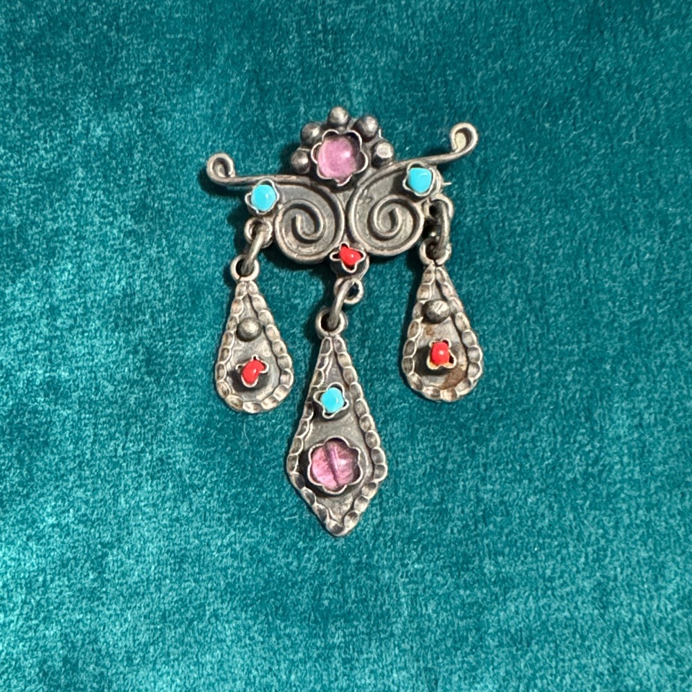 Elegant Silver and Multicolor Gemstone Brooch